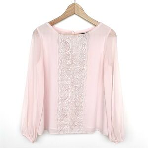 White House Black Market Georgette Stella Lace Panel Blouse Long Sleeve …